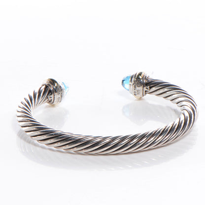 David Yurman Sterling Silver 14K Yellow Gold Blue Topaz 7mm Cable Classics Bracelet 3 of 6