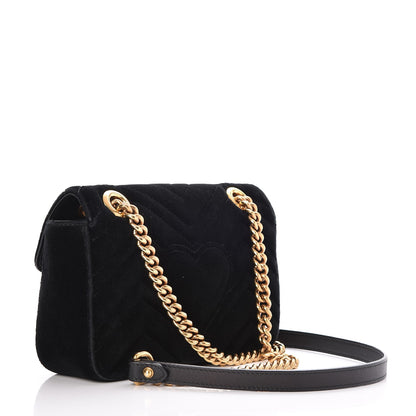 Gucci Velvet Matelasse Mini GG Marmont Shoulder Bag Black 3 of 11