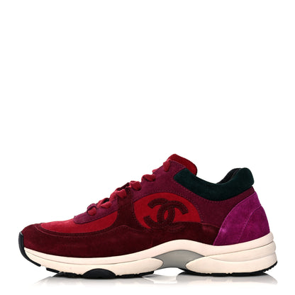 Chanel Suede Calfskin CC Sneakers 37 Burgundy Red 1 of 9