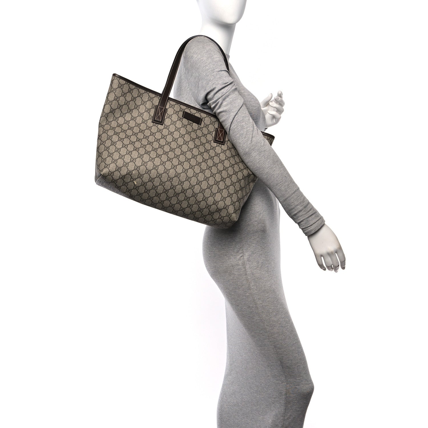 Gucci GG Supreme Monogram Medium Zippered Shopping Tote Dark Brown 2 of 14