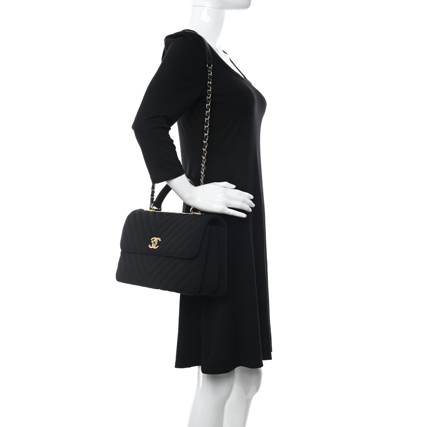 Chanel Jersey Chevron Quilted Medium Trendy CC Dual Handle Flap Bag Black 2 of 11