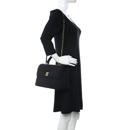 Chanel Jersey Chevron Quilted Medium Trendy CC Dual Handle Flap Bag Black 2 of 11