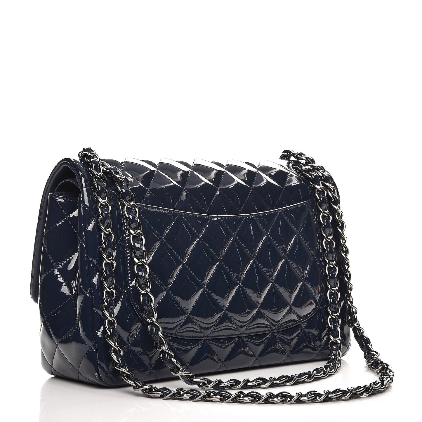 Patent Quilted Jumbo Double Flap Navy Blue