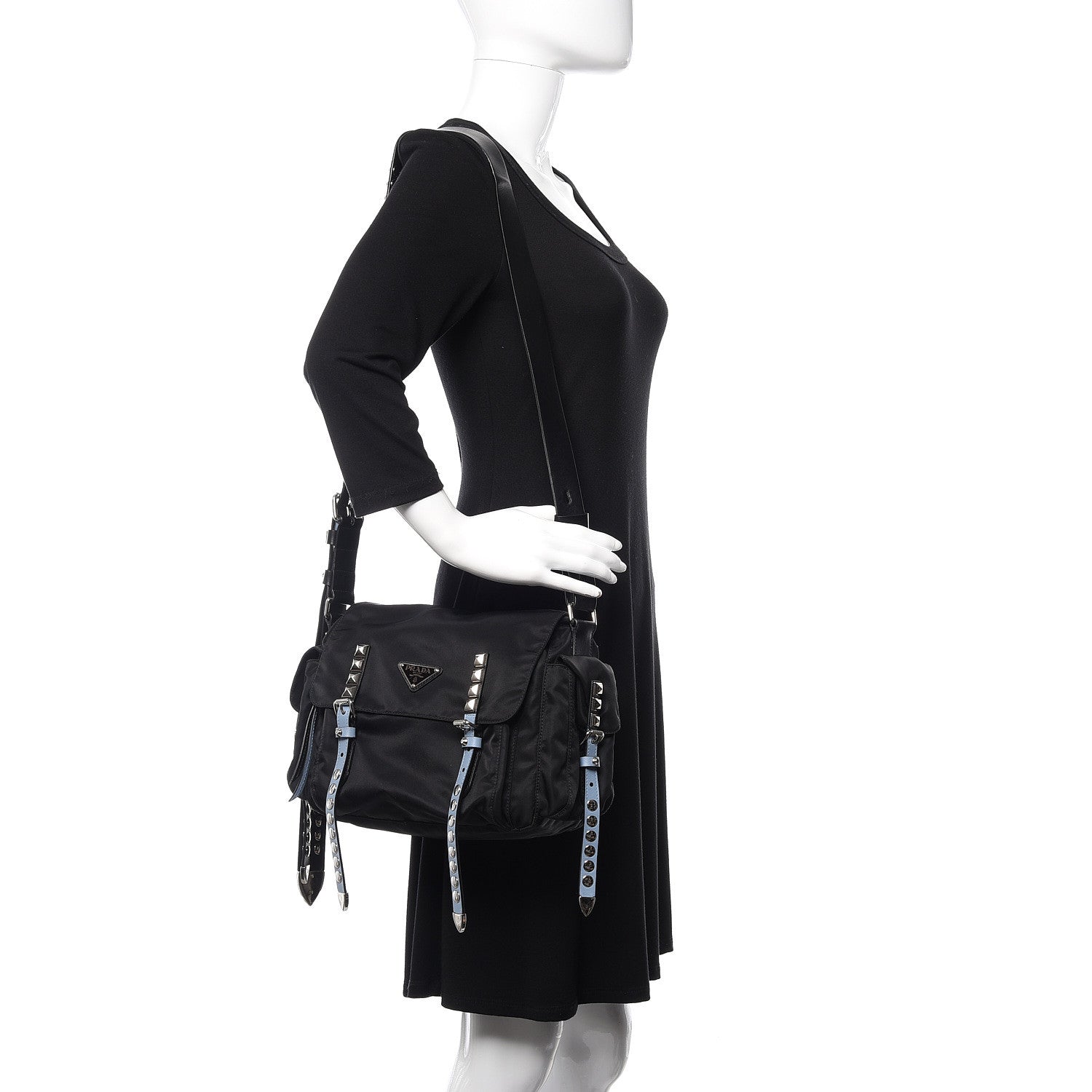 Prada Nylon New Vela Studded Messenger Black Astrale 2 of 13