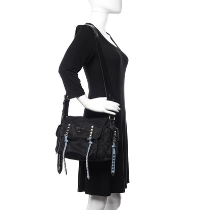 Prada Nylon New Vela Studded Messenger Black Astrale 2 of 13