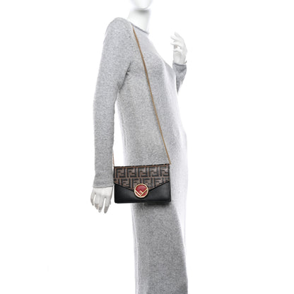 Fendi Vitello Cruise F is Fendi Bi-Color FF 1974 Embossed Medium Envelope Wallet On Chain Black Maya 2 of 14