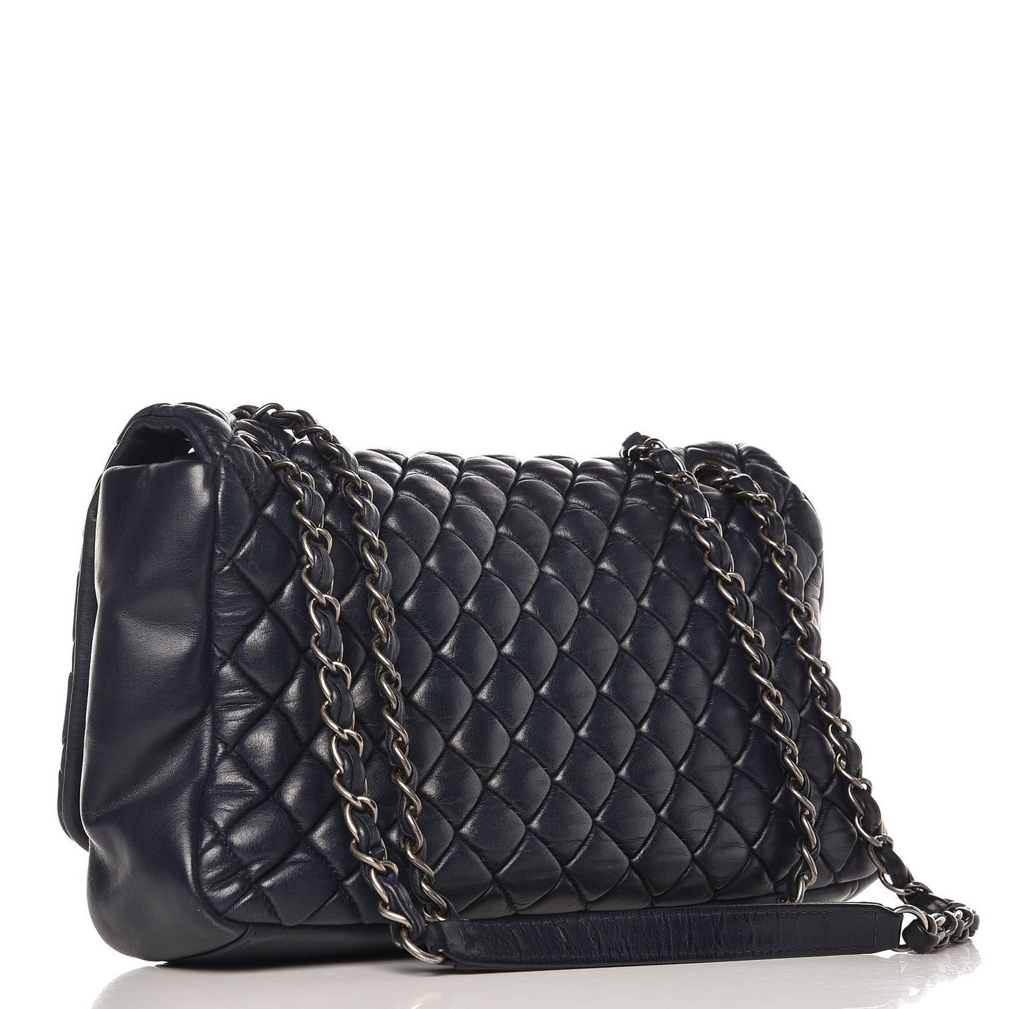 Iridescent Calfskin New Bubble Large Flap Navy