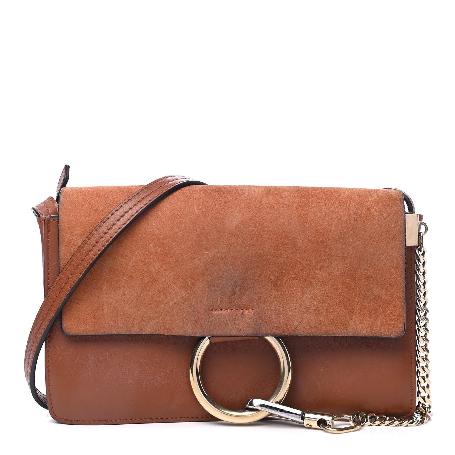 Chloe Suede Calfskin Small Faye Shoulder Bag Tobacco 1 of 6