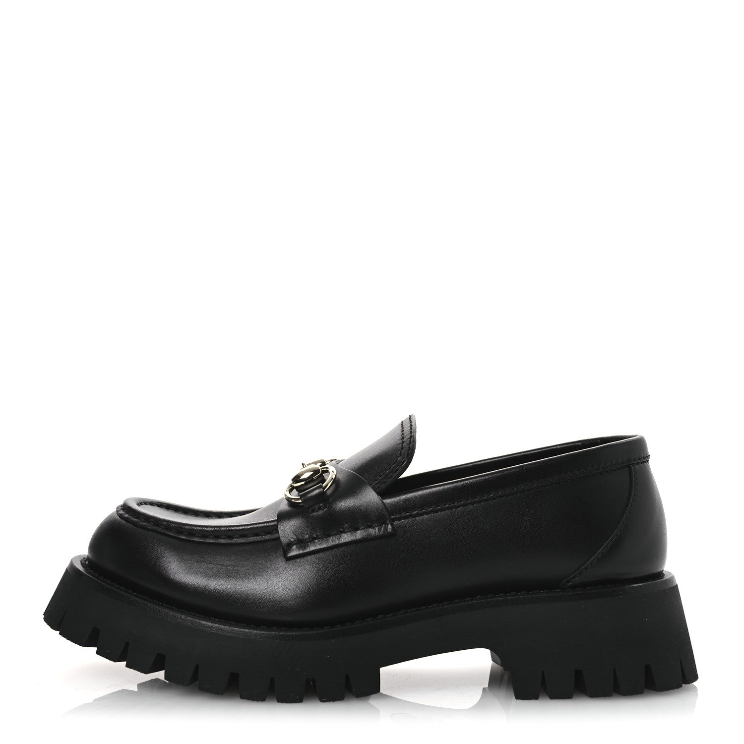 Gucci Betis Glamour Calfskin Womens Horsebit Loafers 37.5 Black 1 of 12