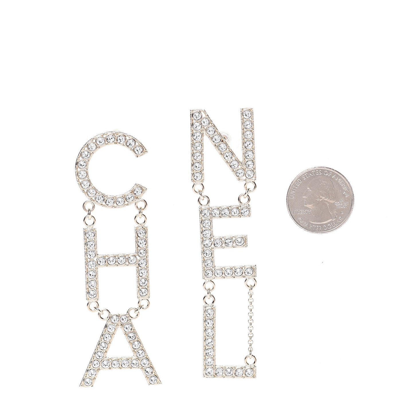 Crystal Cha-Nel Logo Drop Earrings Gold