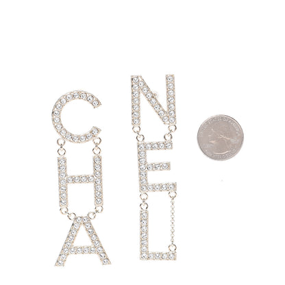 Chanel Crystal Cha-Nel Logo Drop Earrings Gold 2 of 5