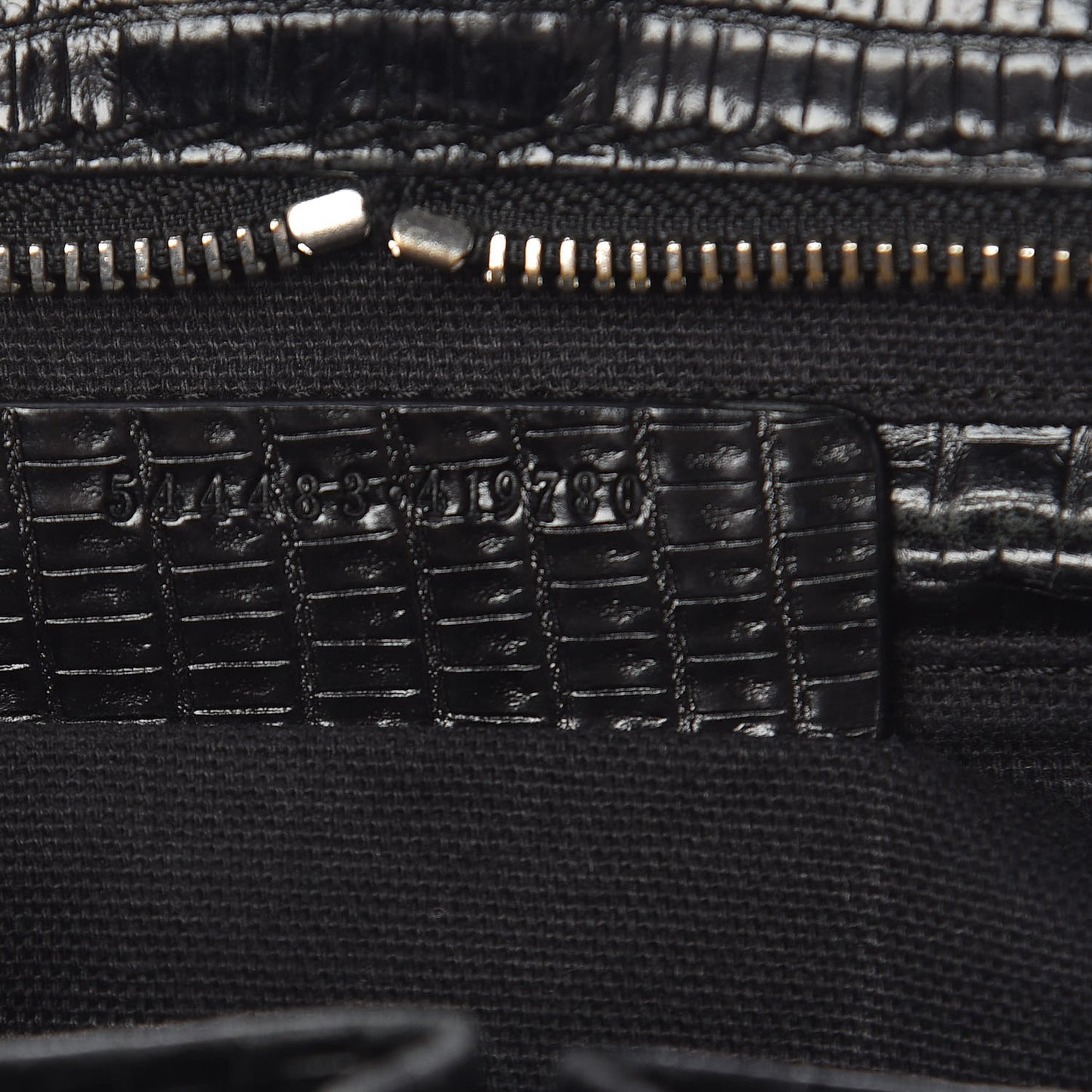 Calfskin Lizard Embossed Small Skull Padlock Zip Around Tote Black