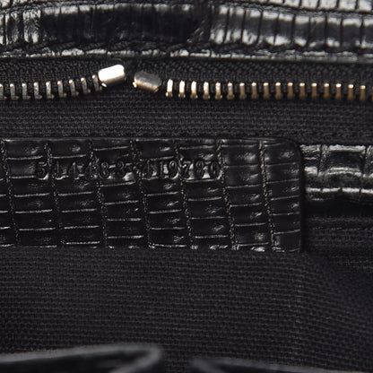 Alexander McQueen Calfskin Lizard Embossed Small Skull Padlock Zip Around Tote Black 7 of 12