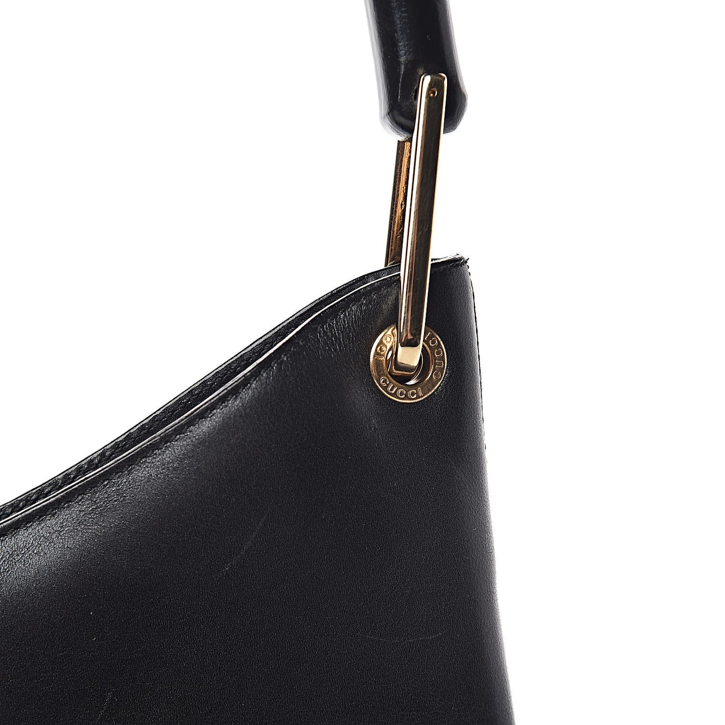 Smooth Calfskin Bamboo Handle Shoulder Bag Black