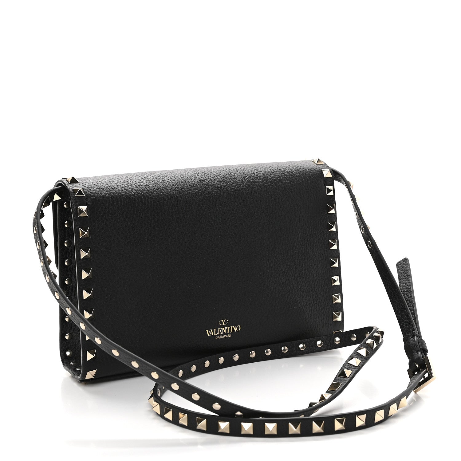 Valentino Garavani Pebbled Calfskin Medium Rockstud Flip Lock Crossbody Bag Black 3 of 8