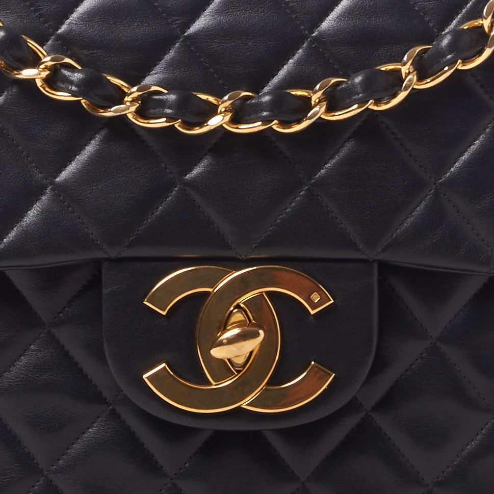 Lambskin Quilted XL Jumbo Single Flap Black