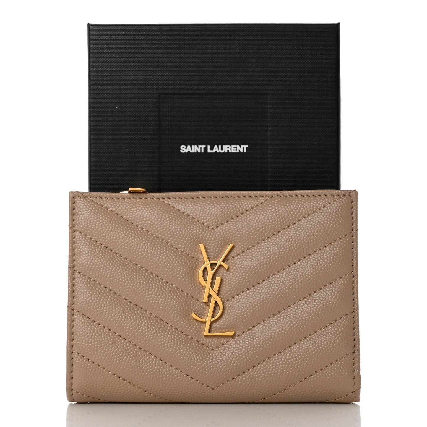 Grain De Poudre Matelasse Chevron Monogram Zipped Two-Part Wallet Dark Beige