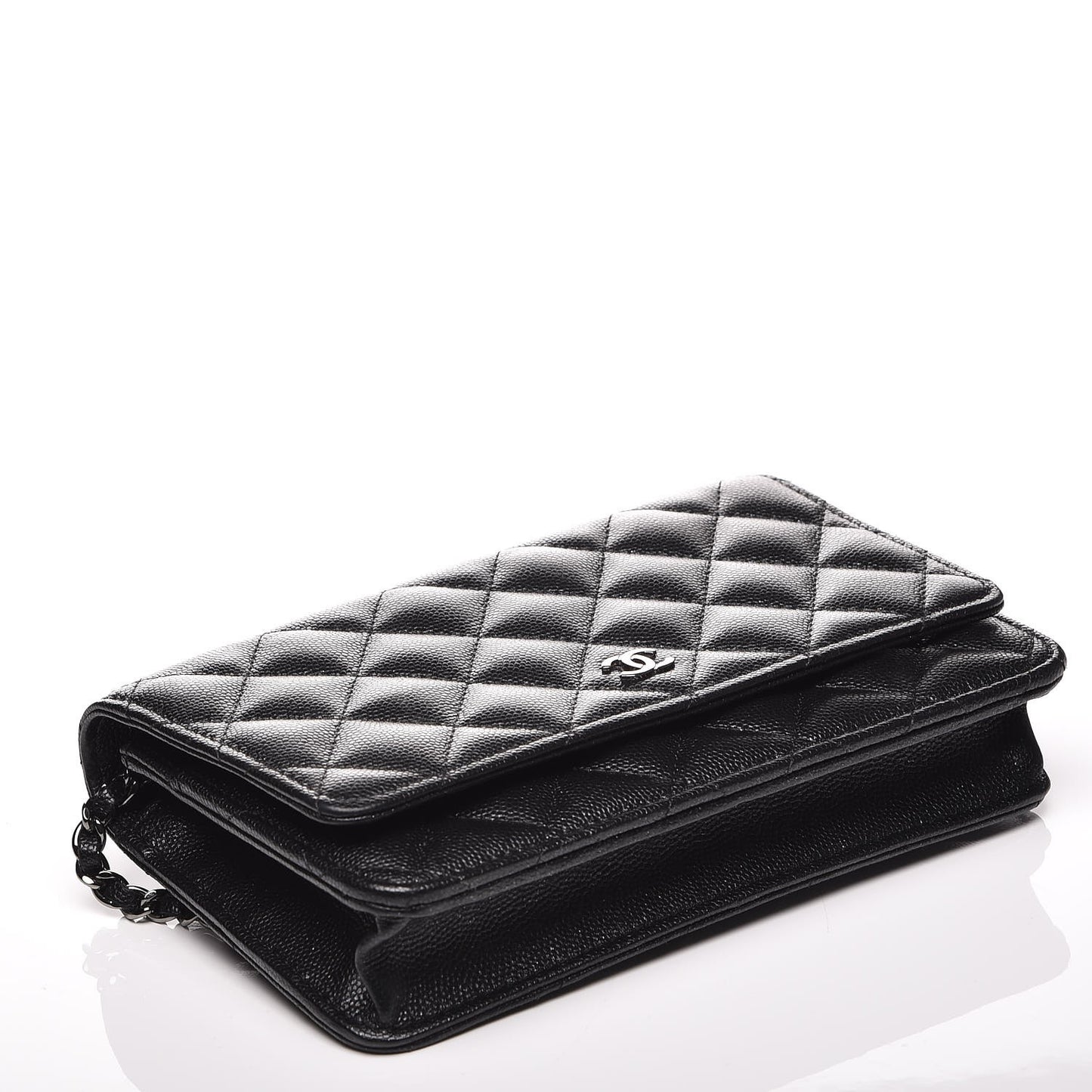 Metallic Caviar Quilted Wallet On Chain WOC Black