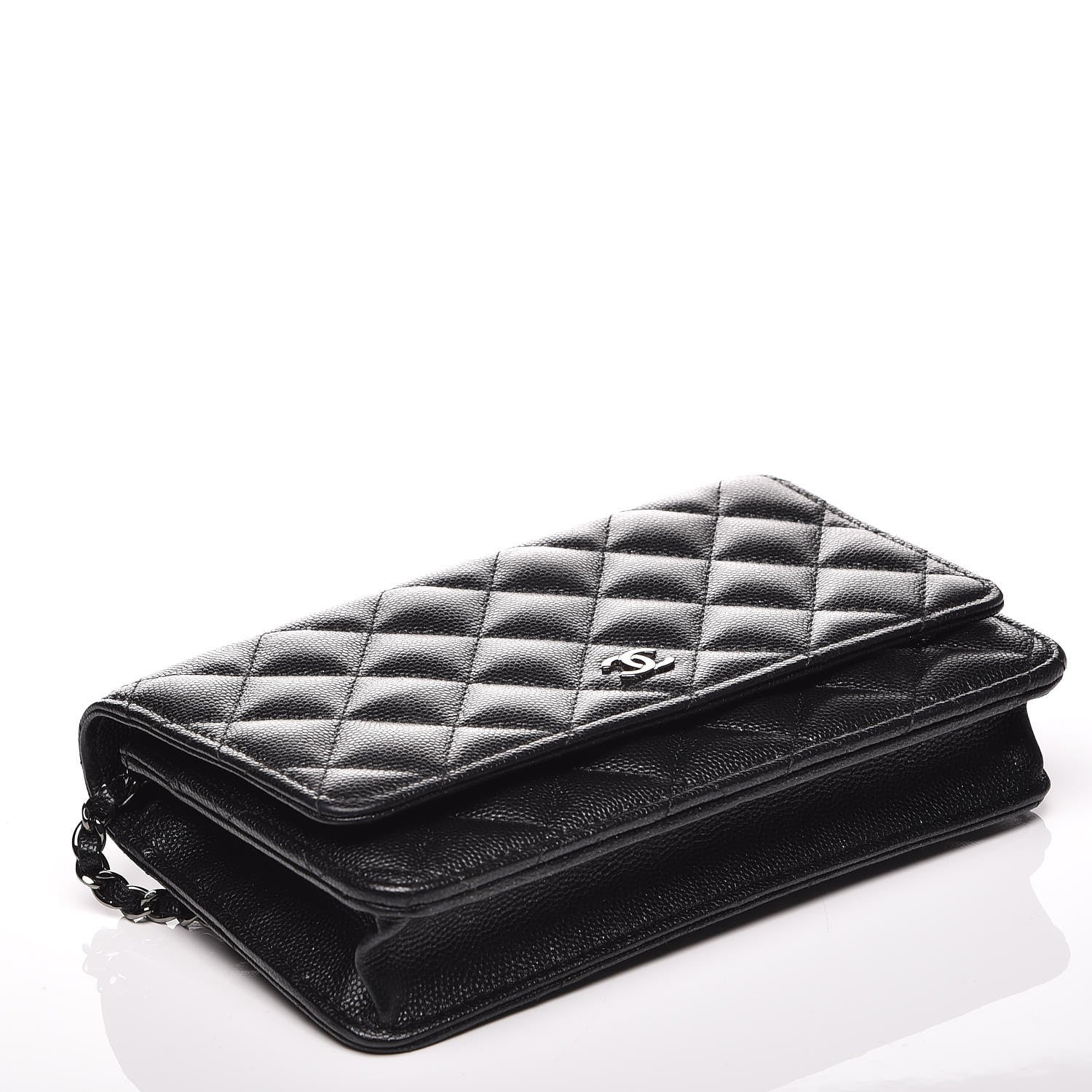 Chanel Metallic Caviar Quilted Wallet On Chain WOC Black 4 of 8