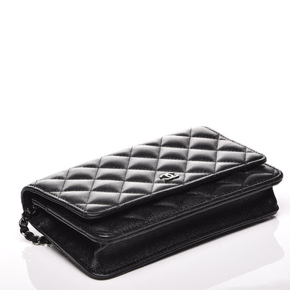 Chanel Metallic Caviar Quilted Wallet On Chain WOC Black 4 of 8