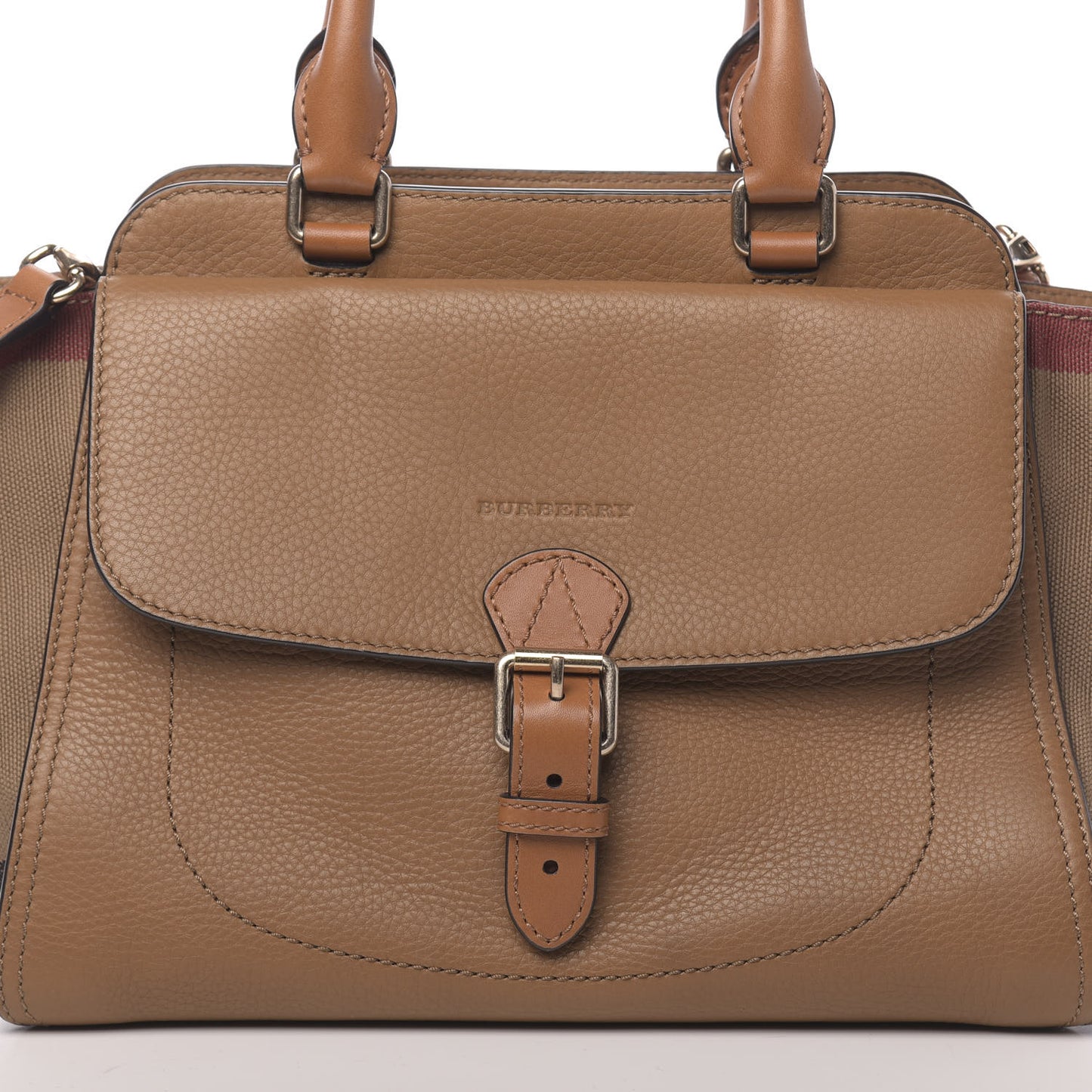 Mega Check Grained Calfskin Medium Harcourt Satchel Saddle Brown
