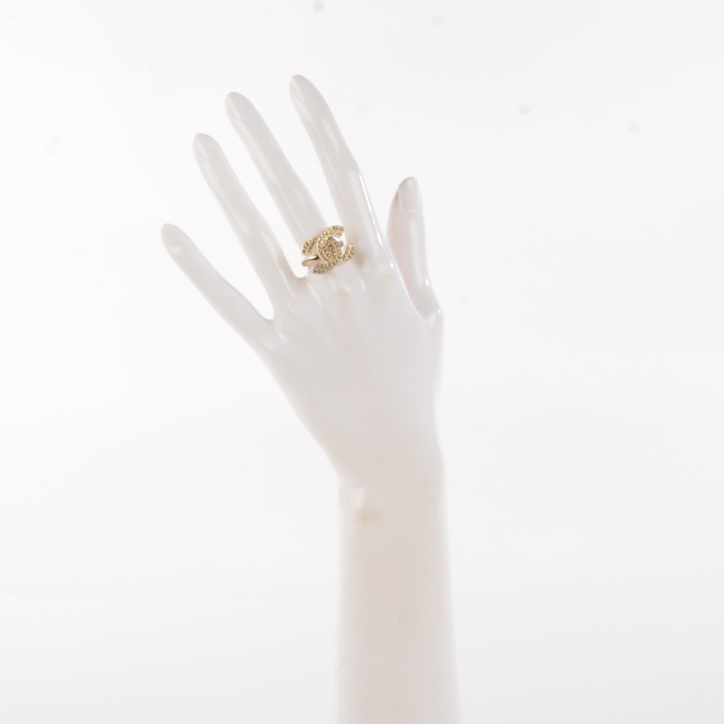 Crystal Double CC Ring 6.25 Light Gold