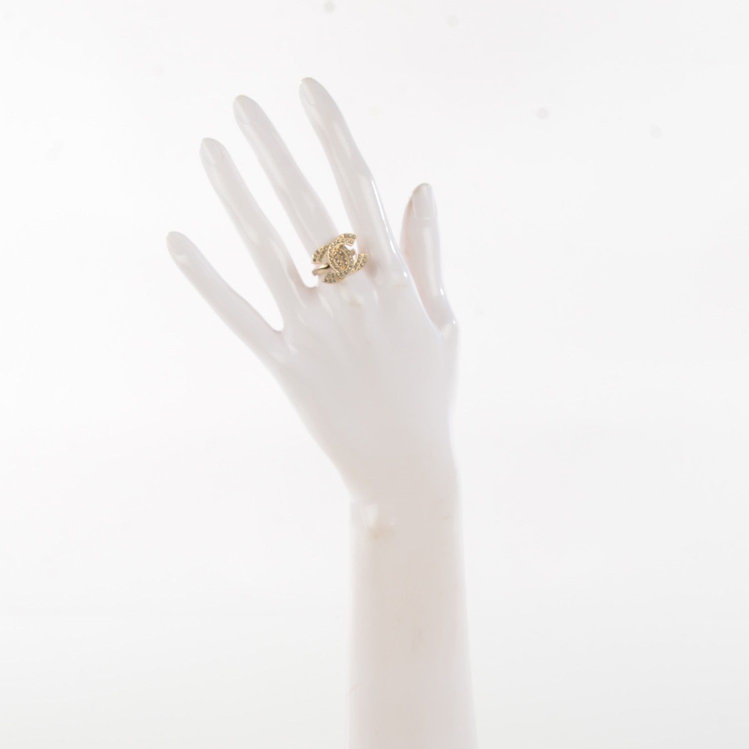 Chanel Crystal Double CC Ring 6.25 Light Gold 2 of 5