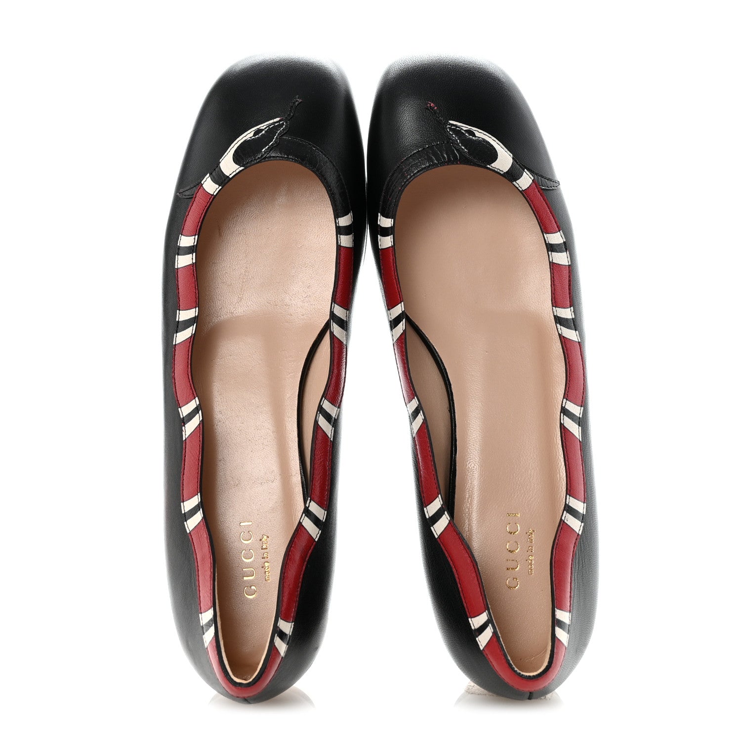Gucci Malaga Kid Snake Ballet Flats 39 Black Hibiscus Red 3 of 18