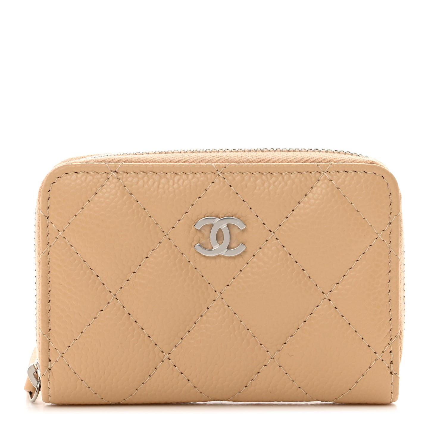 Caviar Quilted Zip Around Coin Purse Beige