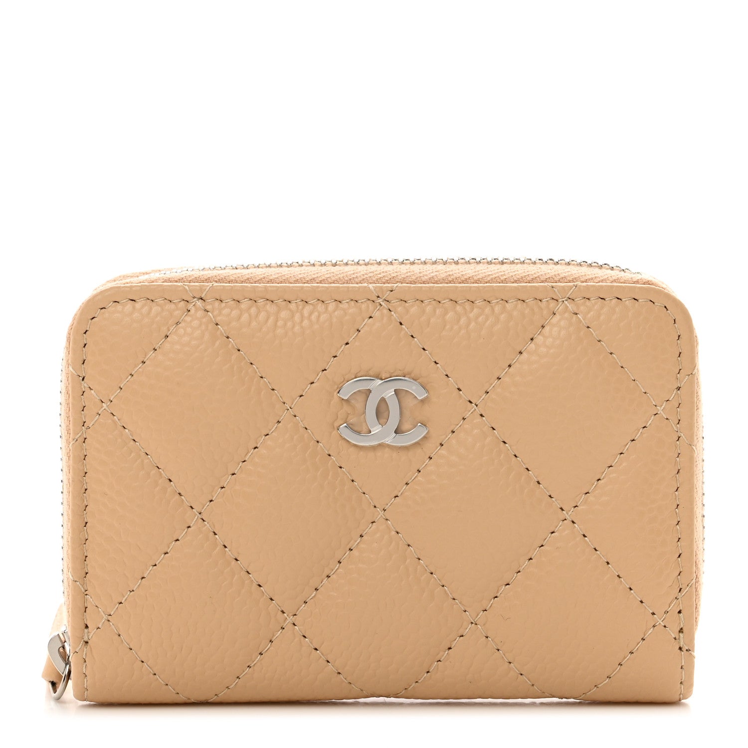 Chanel Caviar Quilted Zip Around Coin Purse Beige 1 of 8
