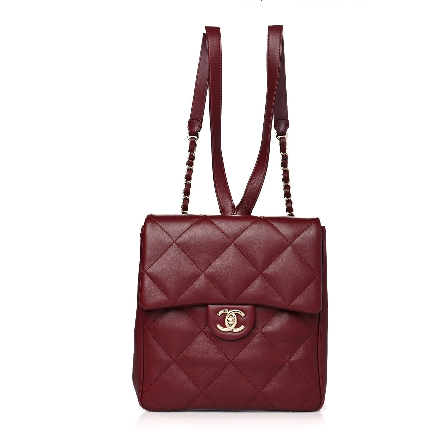 Lambskin Quilted Chain Backpack Burgundy