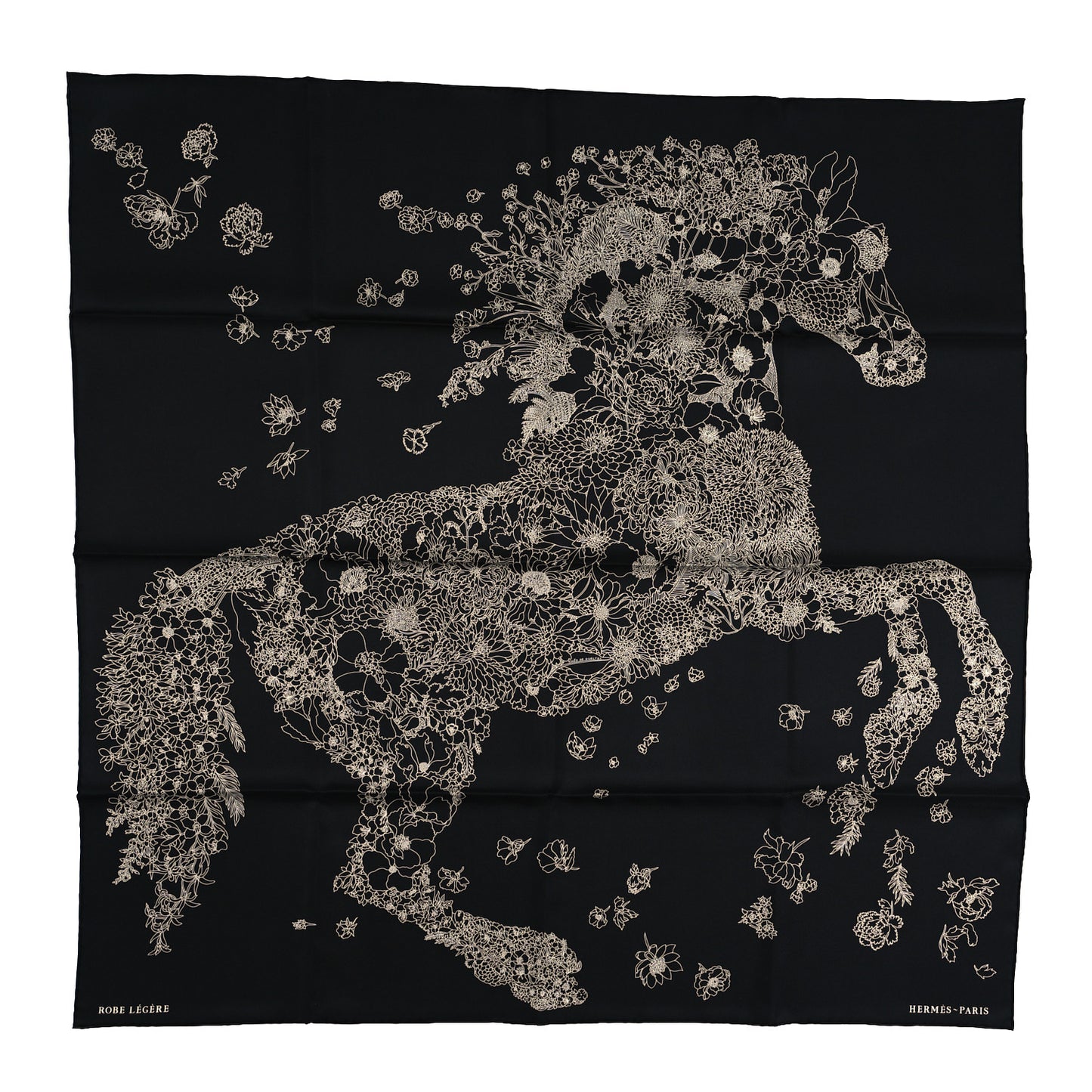 Silk Robe Legere Scarf 90 Black White