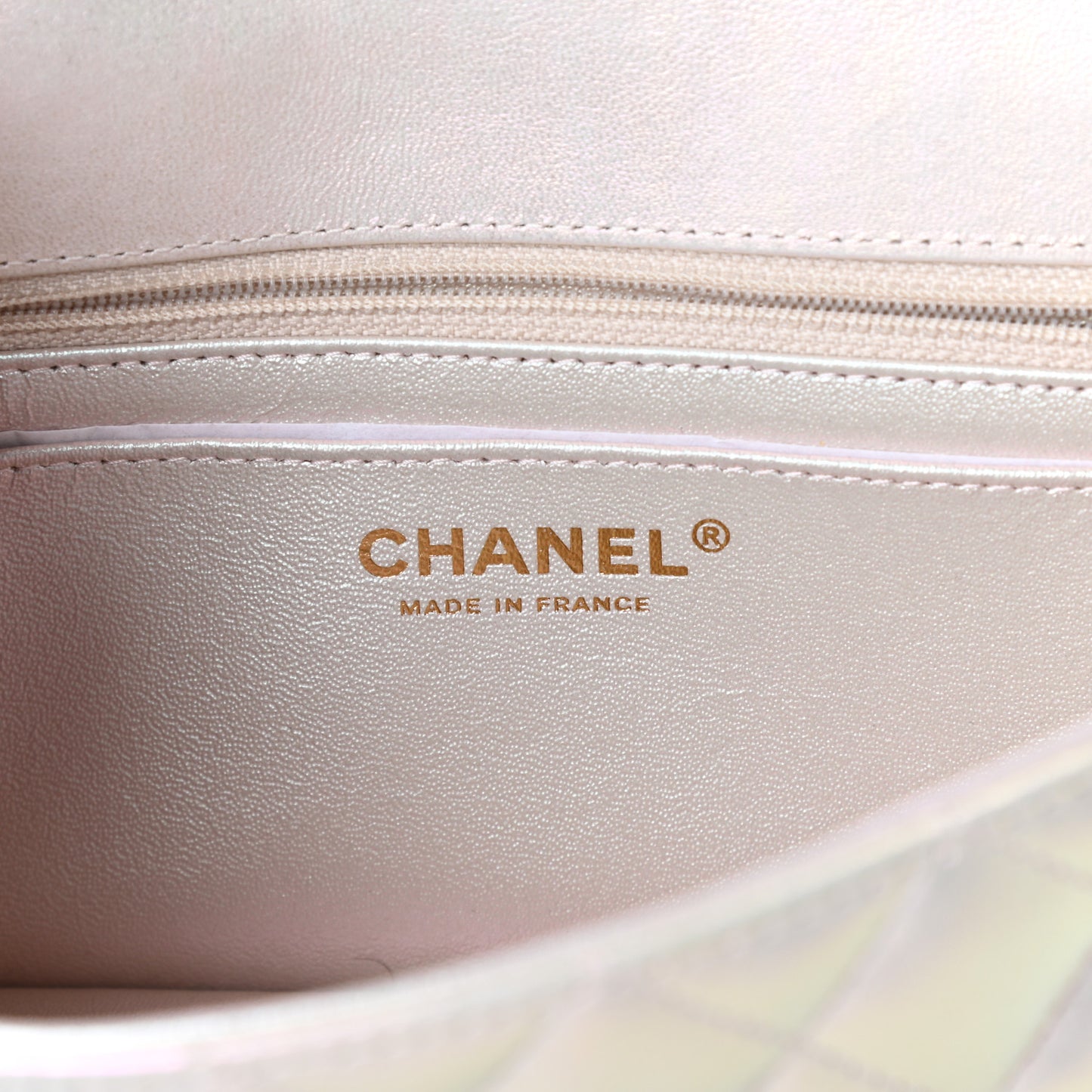 Iridescent Lambskin Quilted Mini Rectangular Flap Ivory