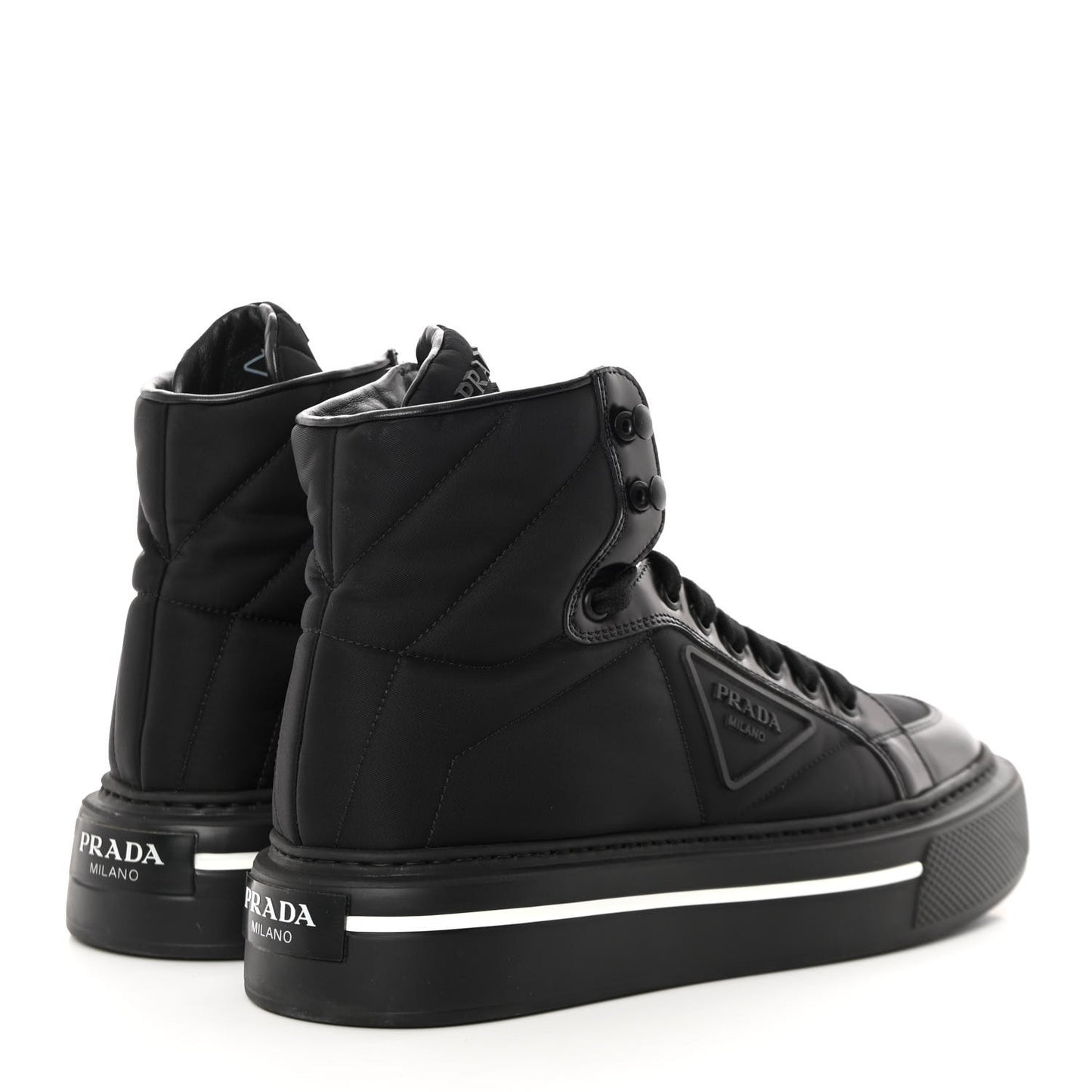 Re-Nylon Gabardine Spazzolato Macro Quilted Triangle Logo High Top 45mm Sneakers 38.5 Black
