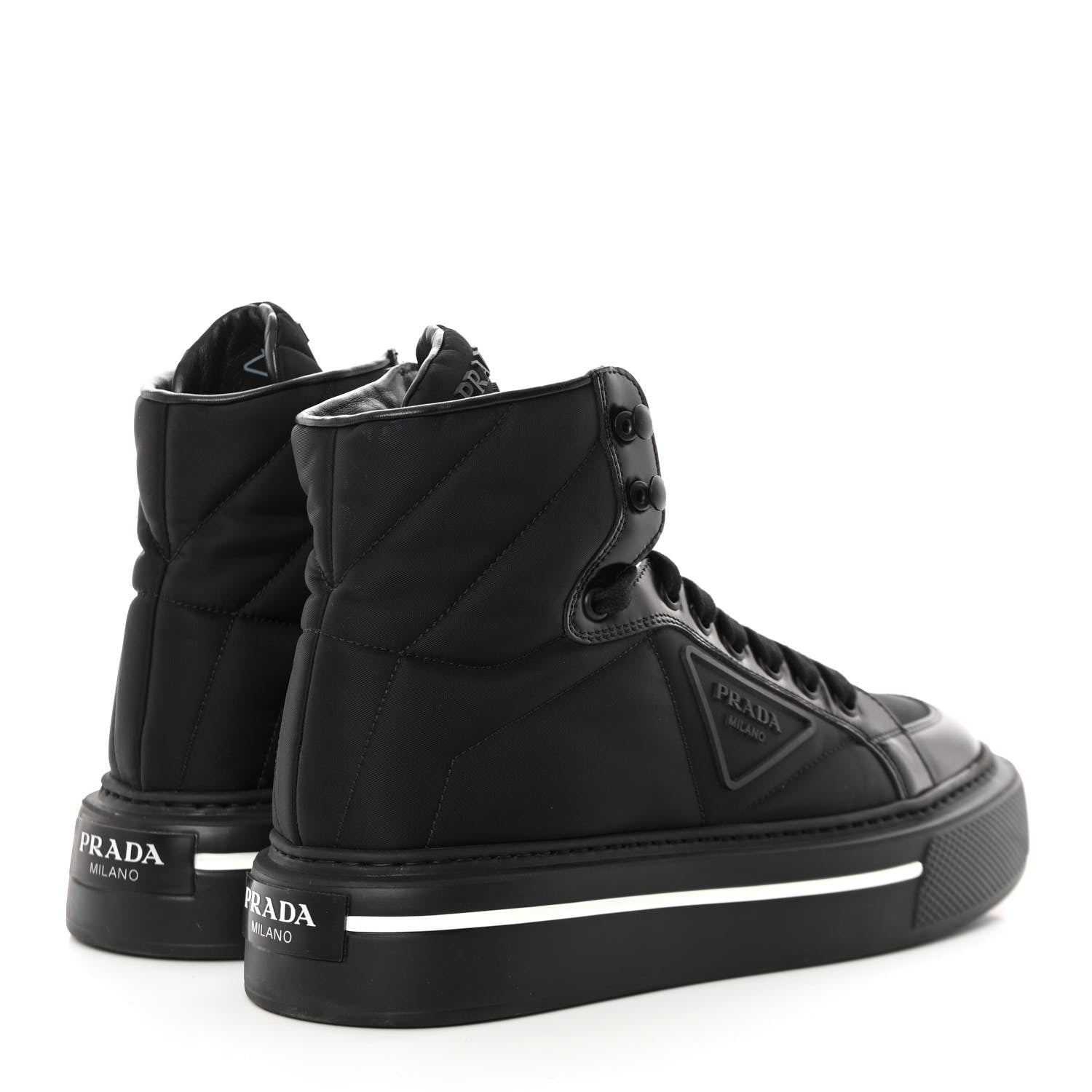Prada Re-Nylon Gabardine Spazzolato Macro Quilted Triangle Logo High Top 45mm Sneakers 38.5 Black 4 of 9
