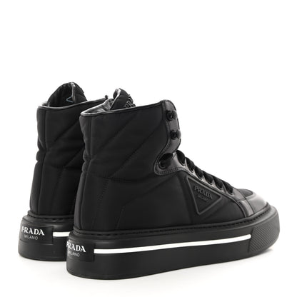 Prada Re-Nylon Gabardine Spazzolato Macro Quilted Triangle Logo High Top 45mm Sneakers 38.5 Black 4 of 9