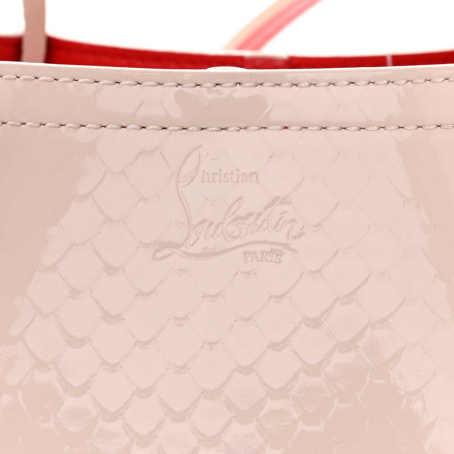 Patent Snakeskin Embossed Spiked Mini Cabarock Shopper Tote Leche