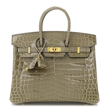 Hermes Shiny Niloticus Crocodile Birkin 25 Gris Tourterelle 1 of 11