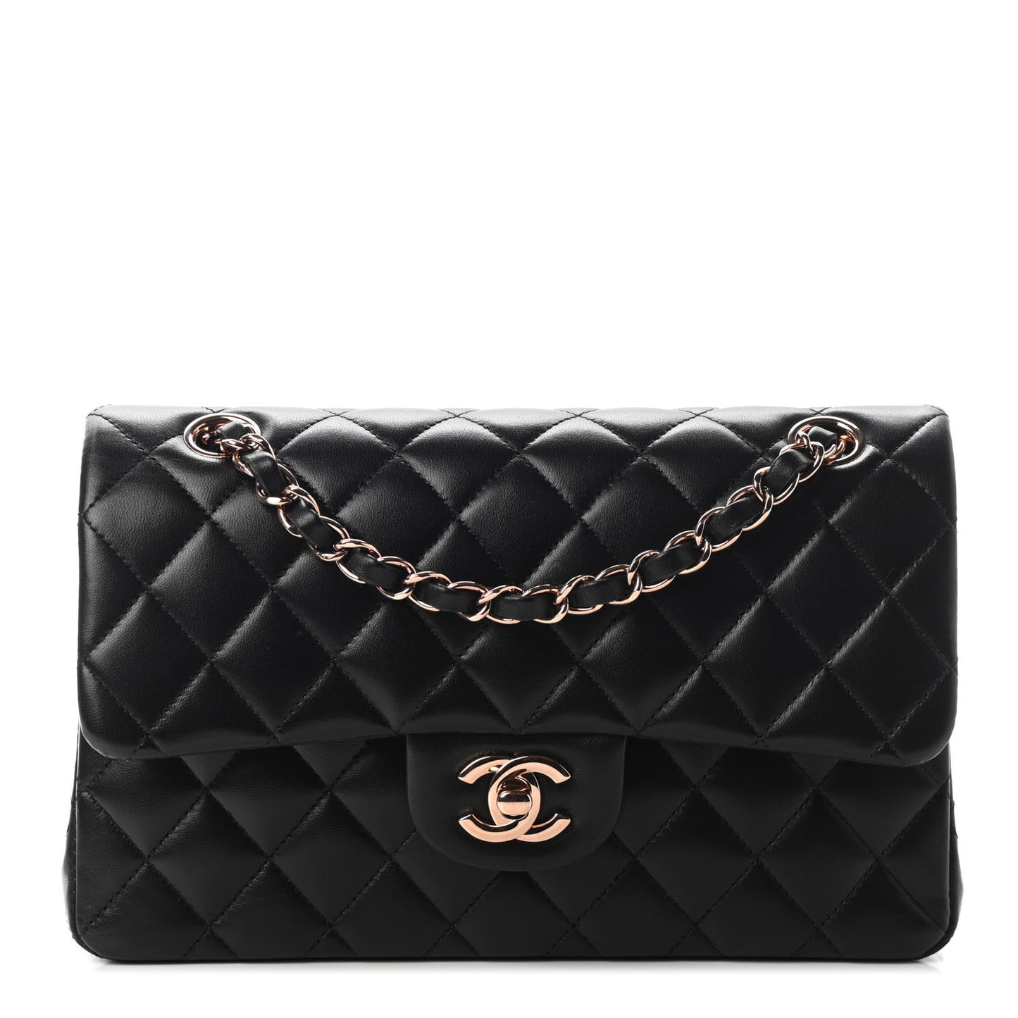 Lambskin Quilted Small Double Flap Black
