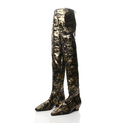 Chanel Metallic Lambskin Over the Knee Boots 38 Gold Black 3 of 7
