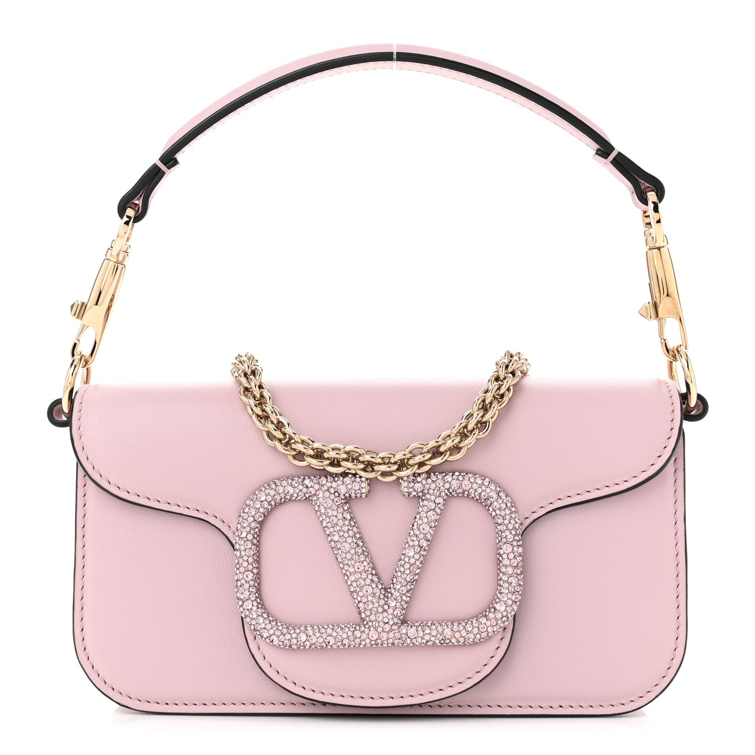 Valentino Garavani Calfskin Crystal Vlogo Small Loco Shoulder Bag Water Lilies 1 of 11