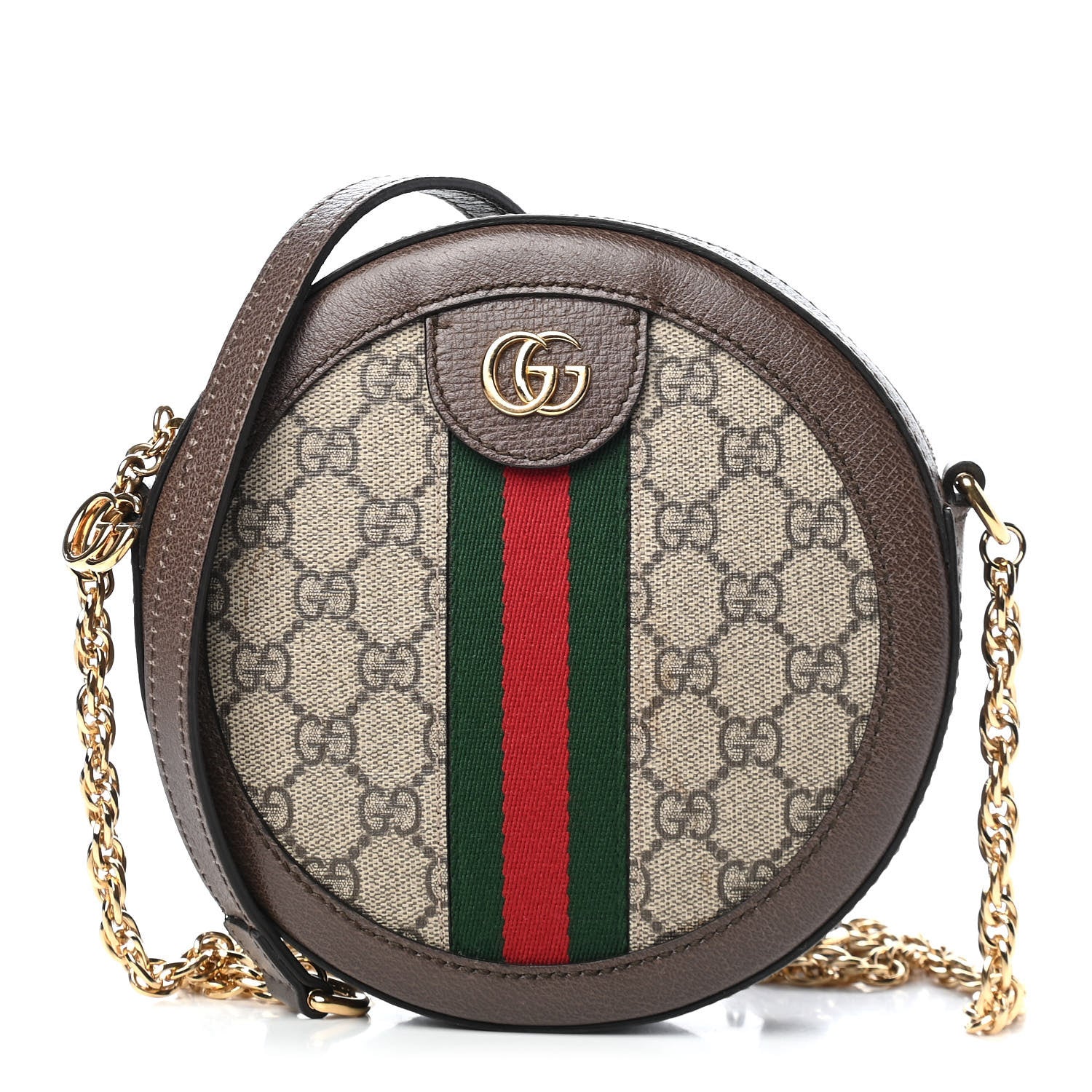 Gucci GG Supreme Monogram Web Mini Ophidia Round Shoulder Bag Brown 1 of 9