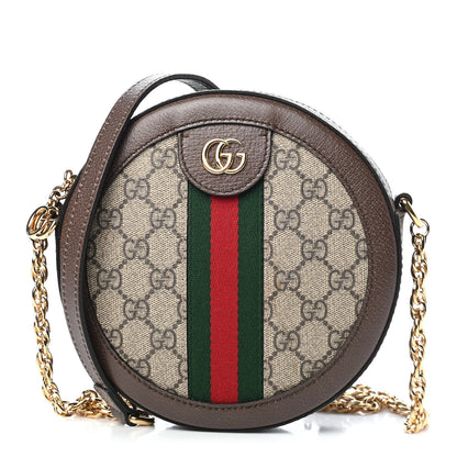 Gucci GG Supreme Monogram Web Mini Ophidia Round Shoulder Bag Brown 1 of 9