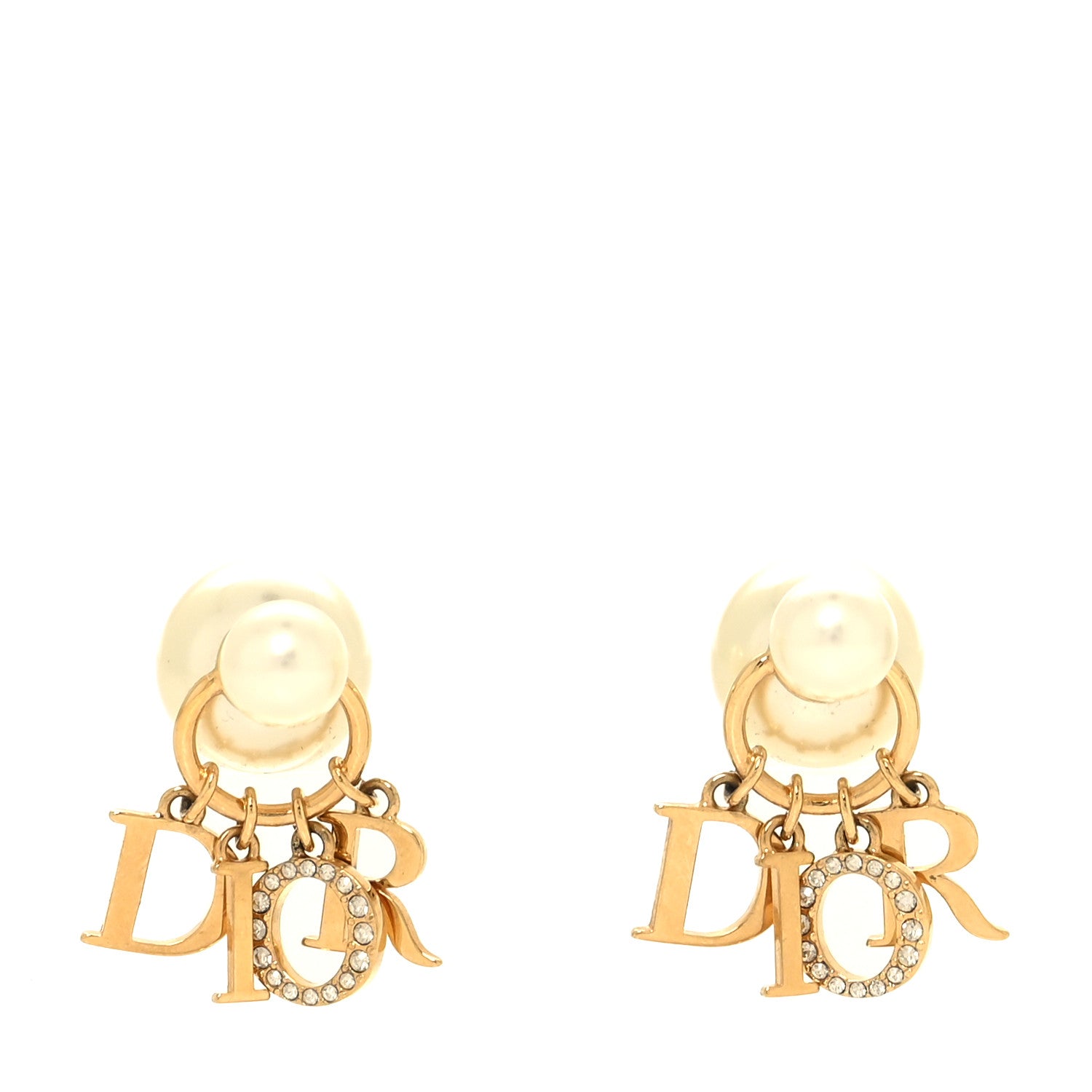 Christian Dior Pearl Crystal Tribal Logo Charms Earrings Gold 1 of 5