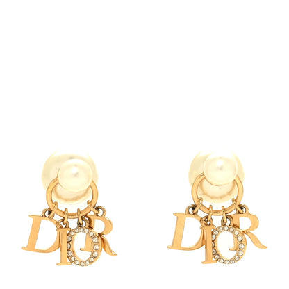 Christian Dior Pearl Crystal Tribal Logo Charms Earrings Gold 1 of 5
