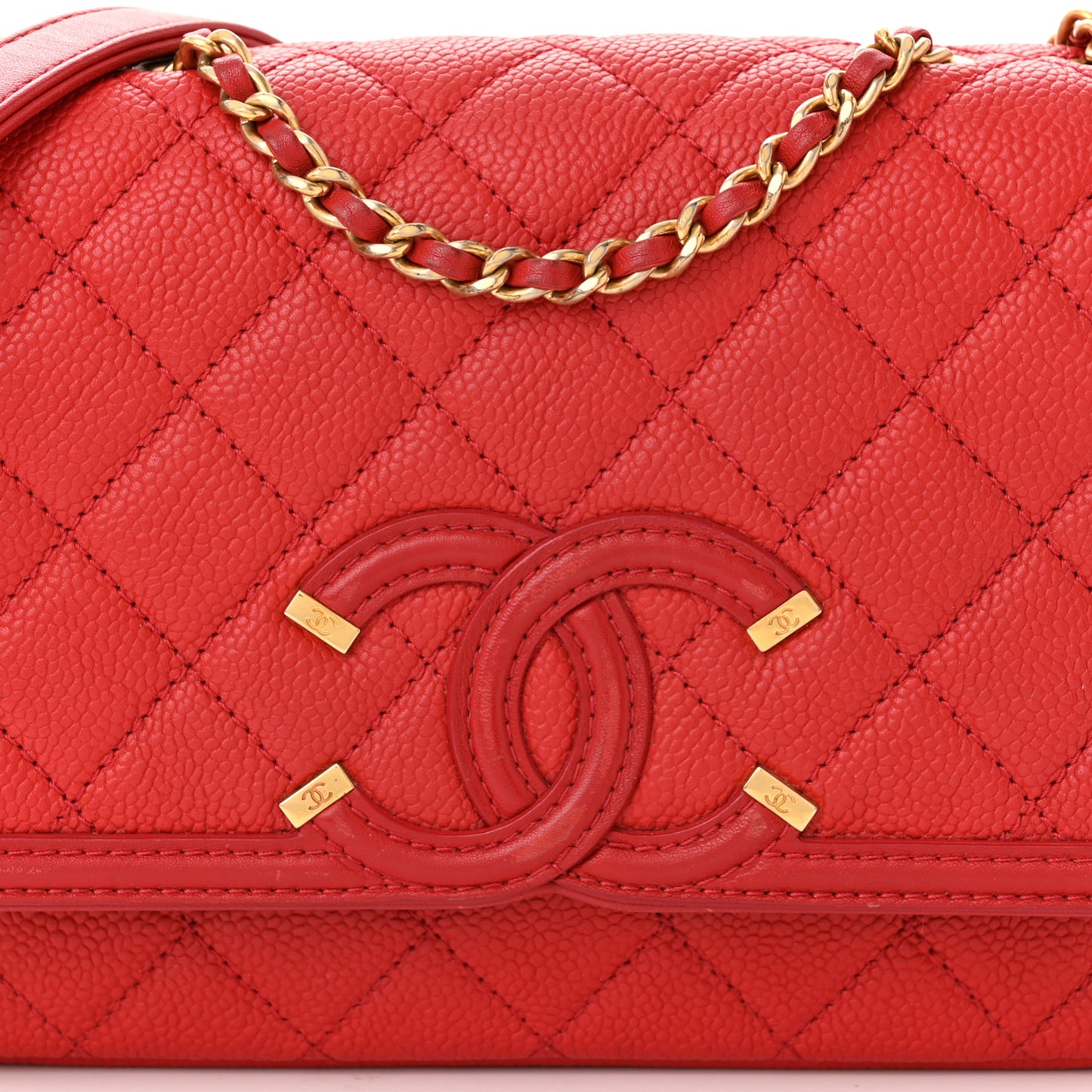 Caviar Quilted Small CC Filigree Flap Red