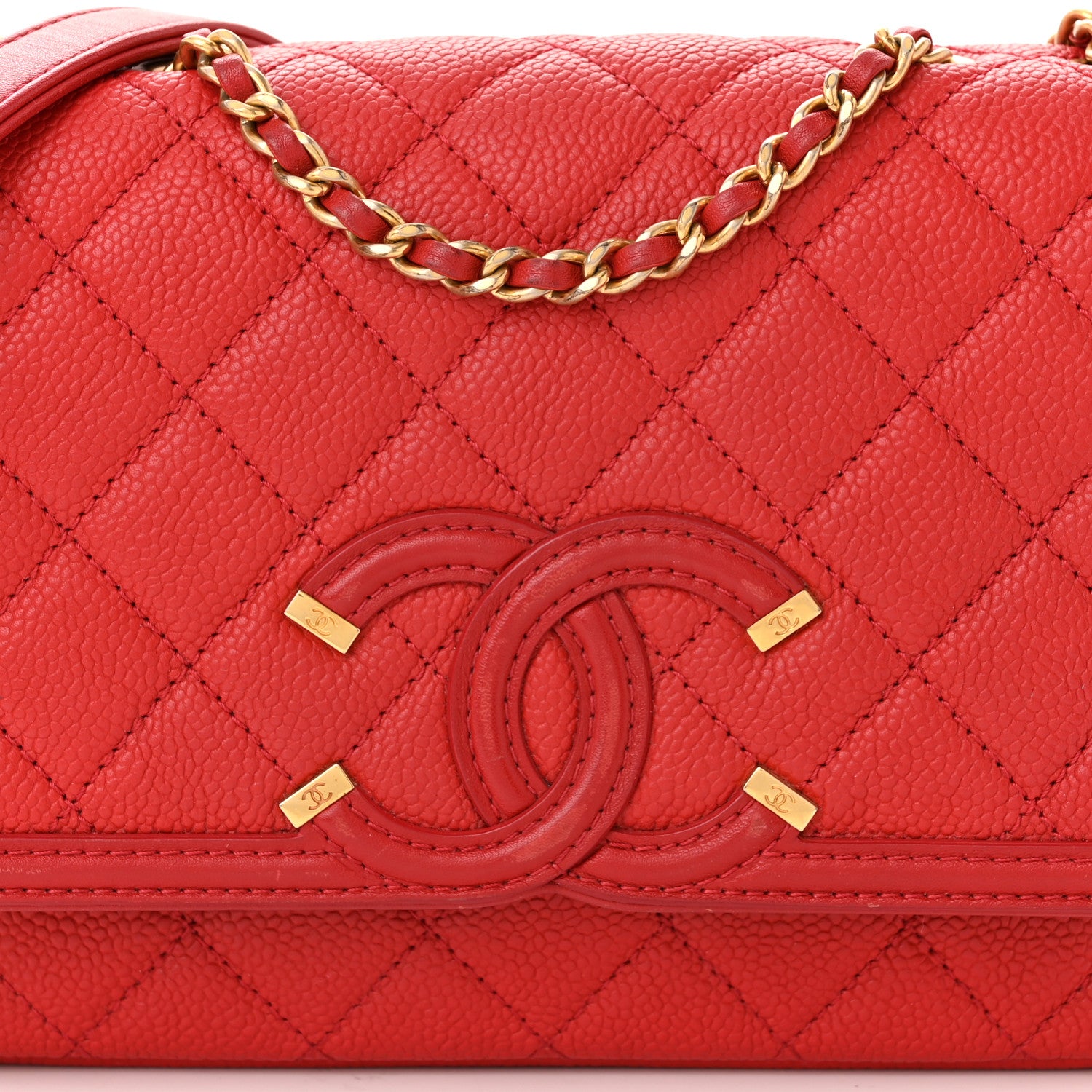 Chanel Caviar Quilted Small CC Filigree Flap Red 8 of 10