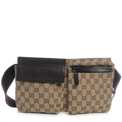 Gucci GG Monogram Web Double Pocket Belt Bag Dark Brown 1 of 7