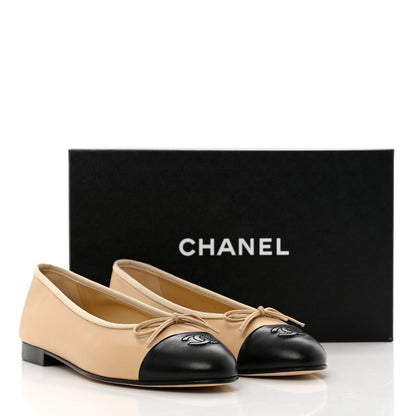 Chanel Lambskin Cap Toe Ballerina Flats 39.5 Beige Black 9 of 9