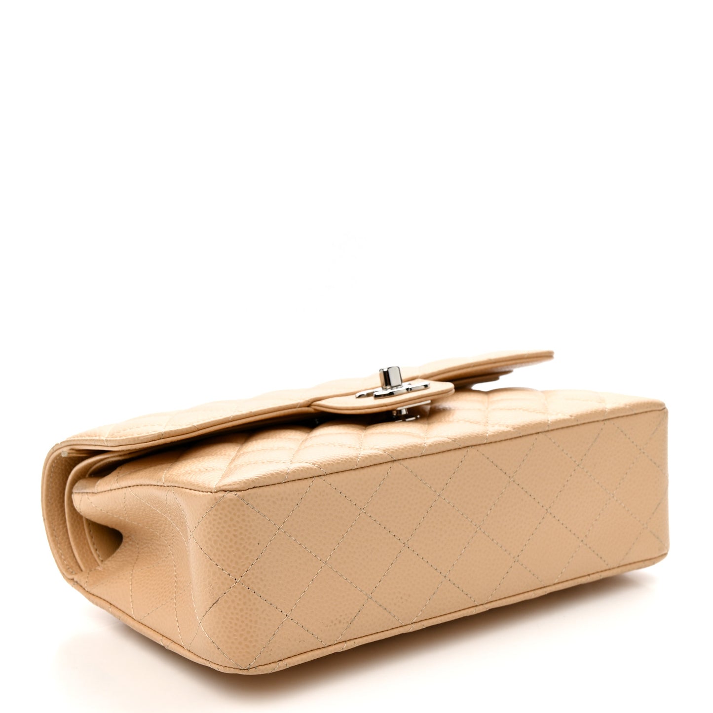 Caviar Quilted Small Double Flap Beige